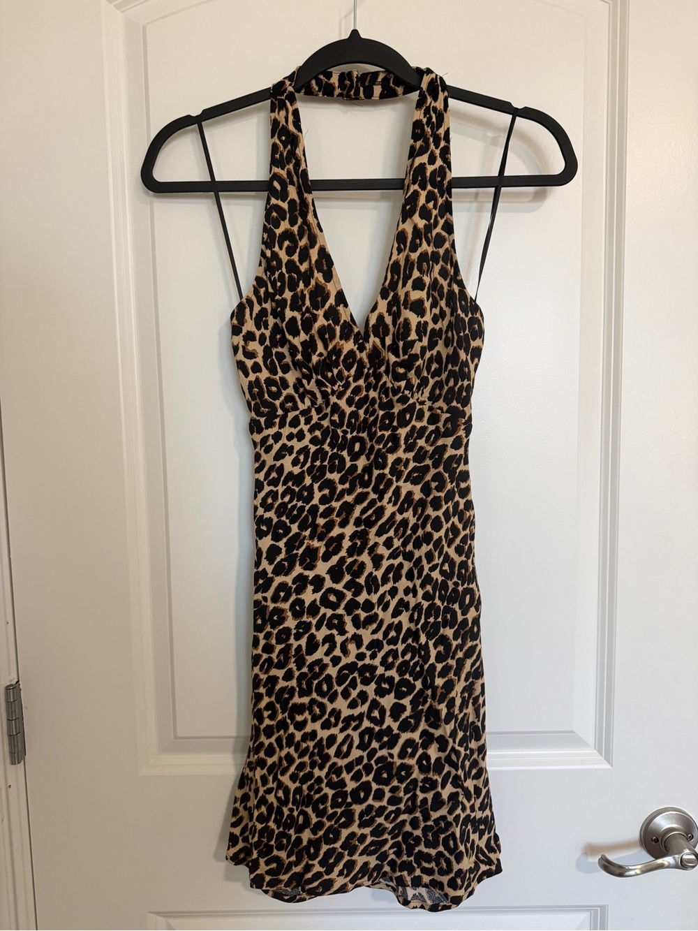 Reformation Leopard Halter Mini Dress - Tan & Black